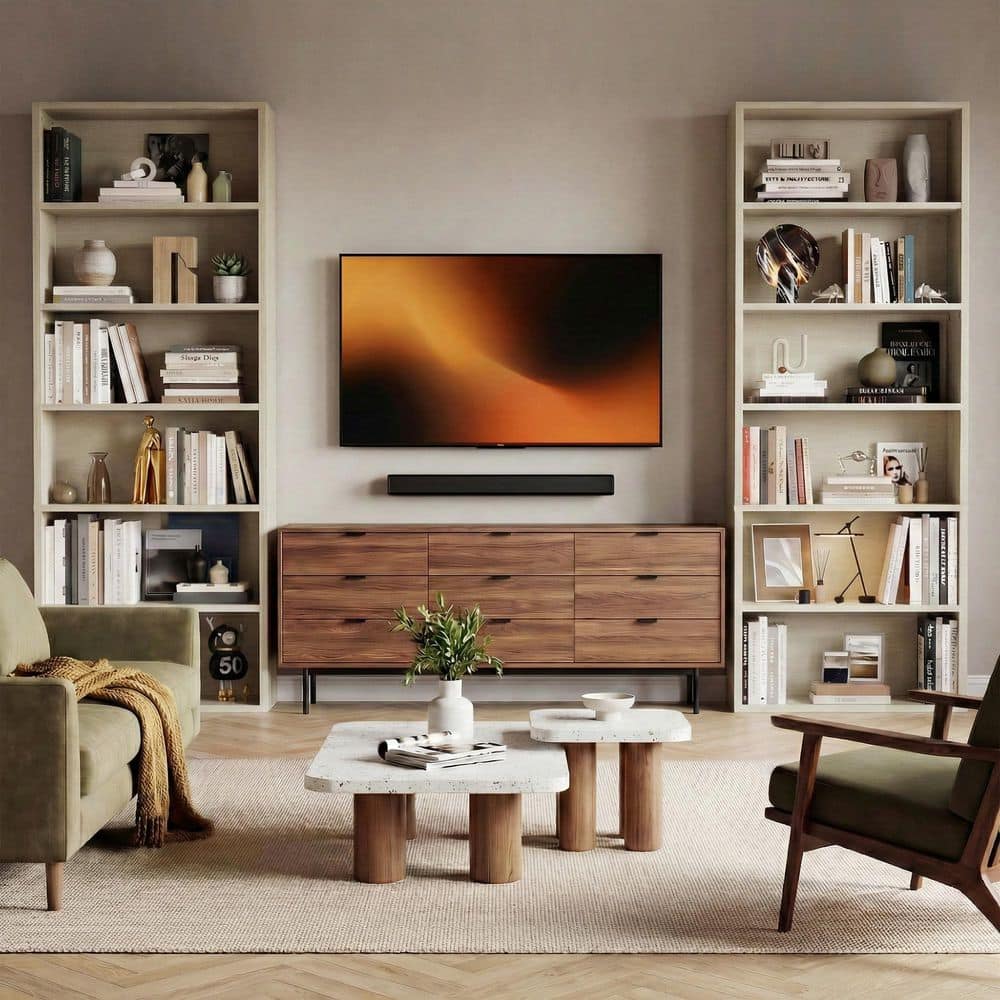 70.8 in. Tall Beige Wood 6-Shelf Standard Bookcase (Set of 2)