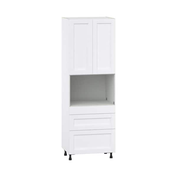 J COLLECTION Milton 30 in. W x 24 in D x 89.5 in H Assembled Shaker Microwave Pantry Kitchen Cabinet in Bright White with 3 Drawers