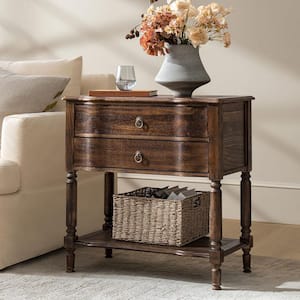 Homer 30 in. Walnut Rectangle Wood 2-Drawer End Table with Charging Station