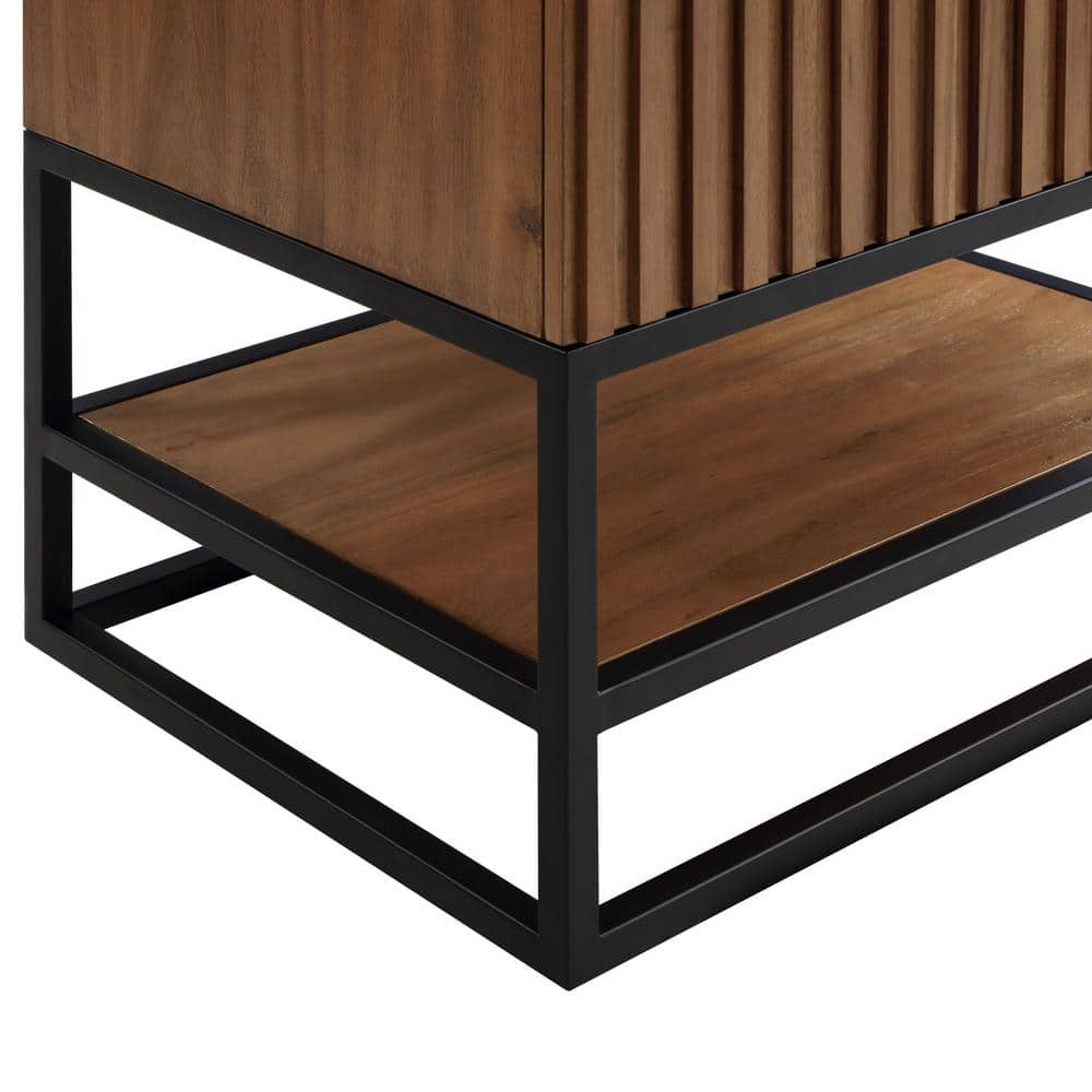 Terra Walnut and Matte Black Single Bathroom Vanity with Carrara Marble Top