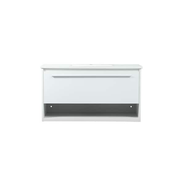 Unbranded Simply Living 36 in. Single Bathroom Vanity in White with Quartz Vanity Top in Ivory White