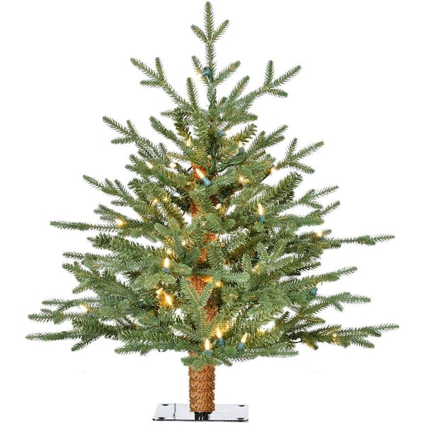 Fraser Hill Farm 2 ft. Green Alpine Artificial Christmas Tree with Warm White LED Lights