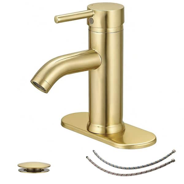 Single Hole Single-Handle Bathroom Faucet in Brushed Gold