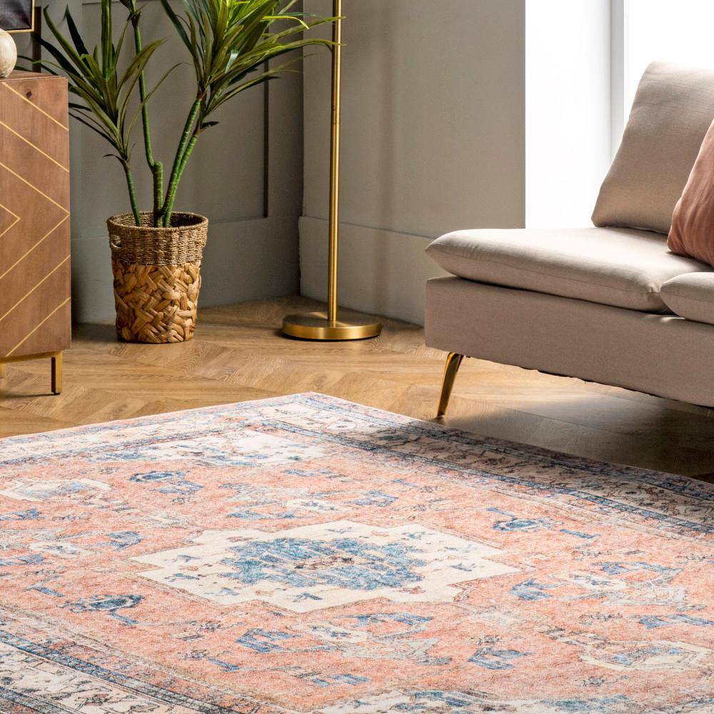 Multi-Color Distressed Medallion Machine Washable Runner Rug, 2' 6" x 10'
