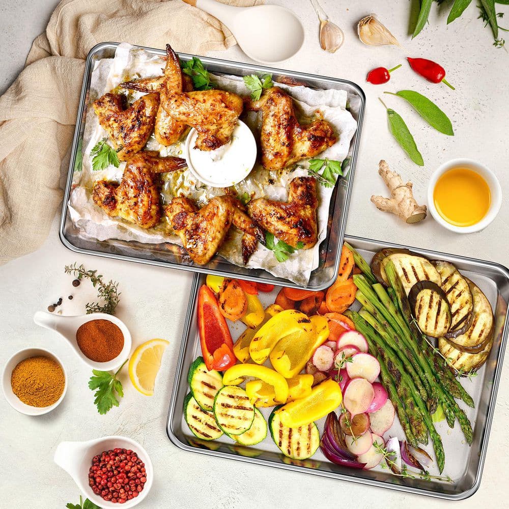 3-Piece Baking Sheets, Commercial Grade Stainless Steel Cookie Sheets for Baking, 12/15.7/17.5 in. Nonstick, Nontoxic - Thumbnail 4