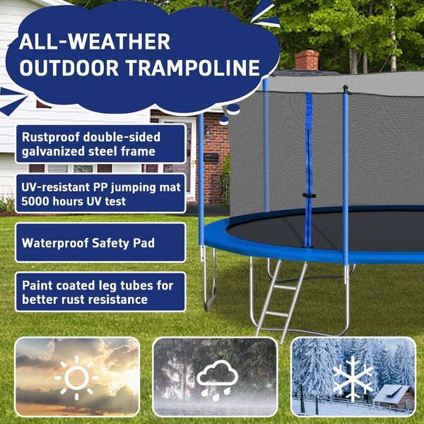 SUNRINX 14 ft. Blue Round Trampoline with Safety Enclosure MG65-21