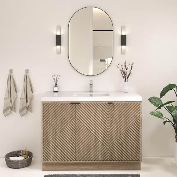 Mason 47 in. W x 20 in. D x 35 in. H Single Sink White Oak Bath Vanity with White Acrylic Top, Electrical Outlet