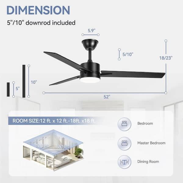 Lamober Elijah 52 in. Indoor Black 6-Speed Ceiling Fan with