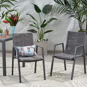 2-Piece Dark Gray Aluminum Outdoor Dining Chair with Rope Seat