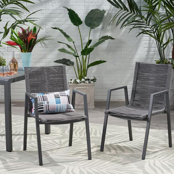 Zeus & Ruta 2-Piece Dark Gray Aluminum Outdoor Dining Chair with Rope Seat