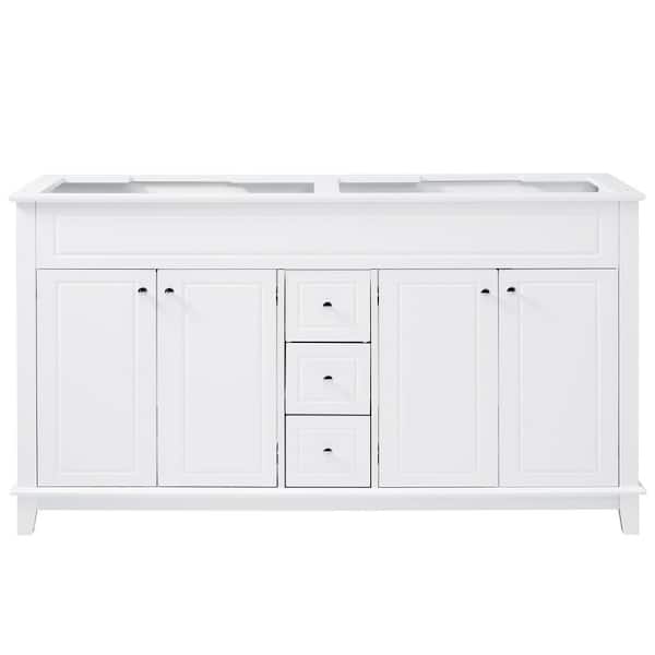58 in. W x 19 in. D Bath Vanity Cabinet without Top in White with 3 Drawers and 4 Doors