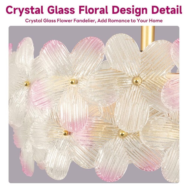 Ltemziiy 22 in. Indoor Pink Double Layered Glass Flower Ceiling
