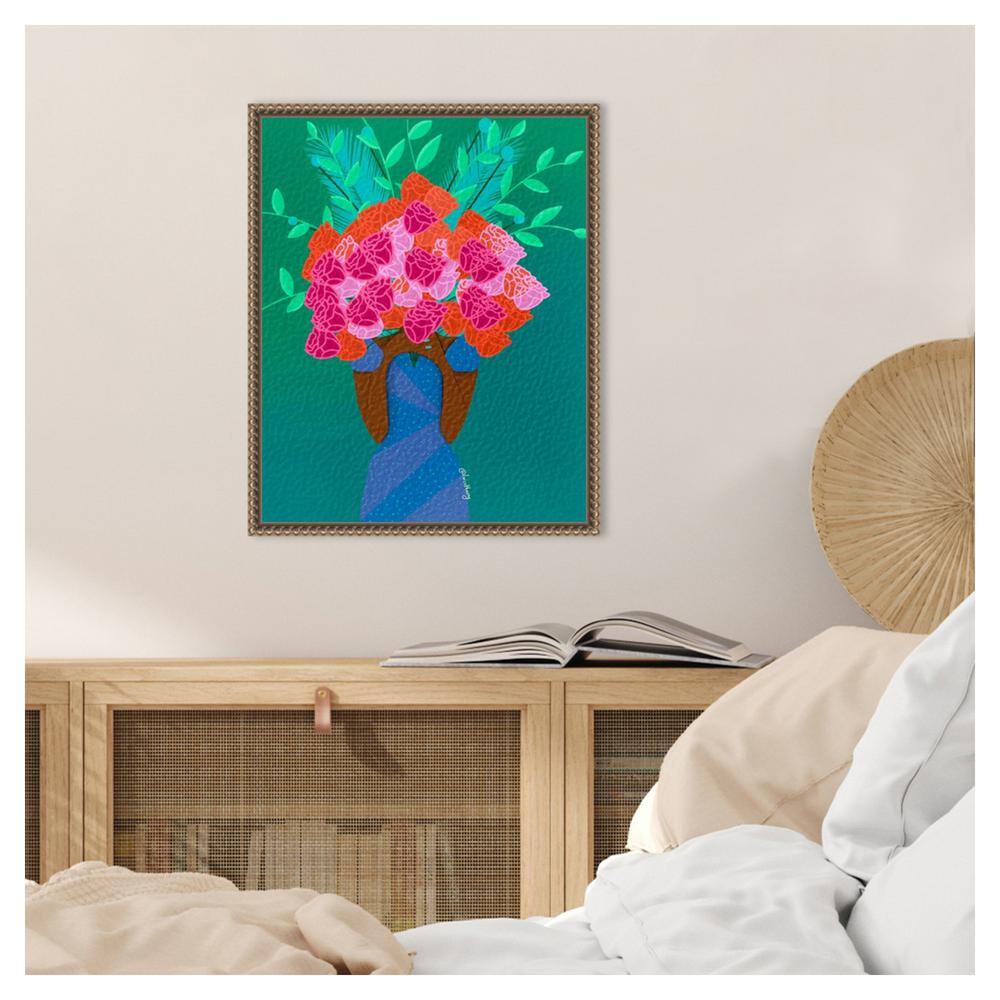 Botanic-Inspired Beaded Bronze Framed Canvas Wall Art 16 x 20-in.