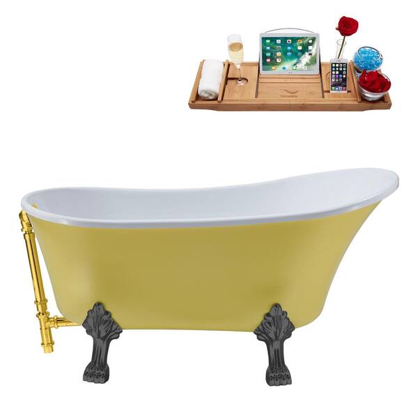 Streamline 63 in. Acrylic Clawfoot Non-Whirlpool Bathtub in Matte Yellow With Brushed Gun Metal Clawfeet And Polished Gold Drain