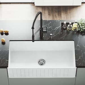 Matte Stone 36" Single Bowl Farmhouse Apron Front Undermount Kitchen Sink with Faucet and Accessories