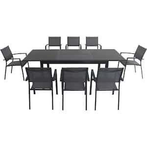 Cameron 9-Piece Aluminum Outdoor Dining Set with 8 Sling Dining Chairs and an Expandable Table