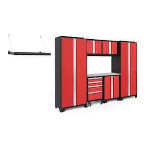 Bold Series 108 in. W x 76.75 in. H x 18 in. D 24-Gauge Steel Garage Cabinet Set in Red (7-Piece)