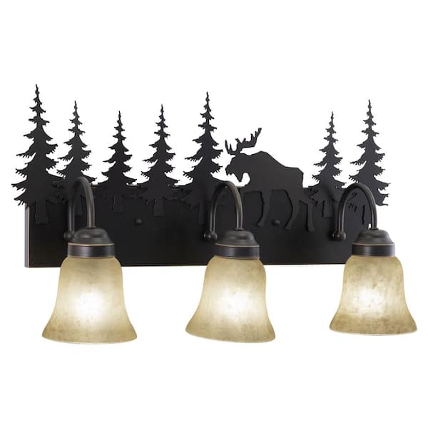 Yellowstone 24.75 in. W 3-Light Bronze Rustic Moose Bathroom Vanity Light Fixture