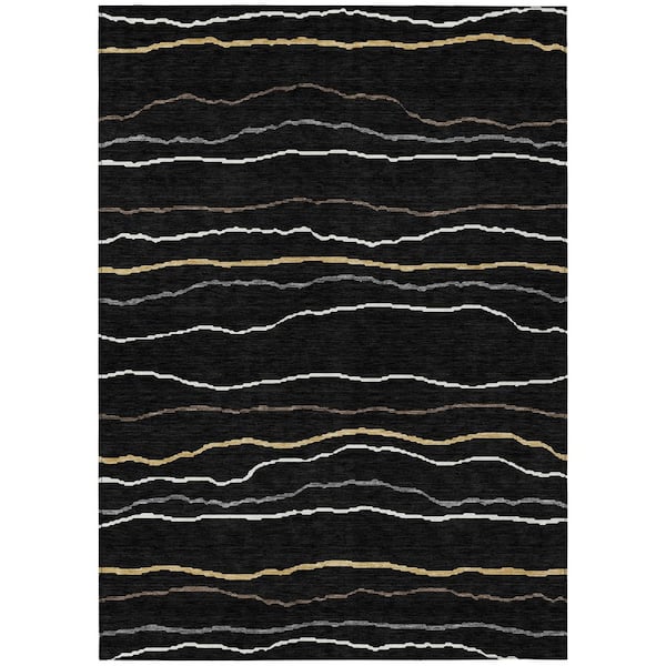 Chantille Machine Washable Indoor/Outdoor Abstract ACN2974 Black 10 ft. x 14 ft. Area Rug