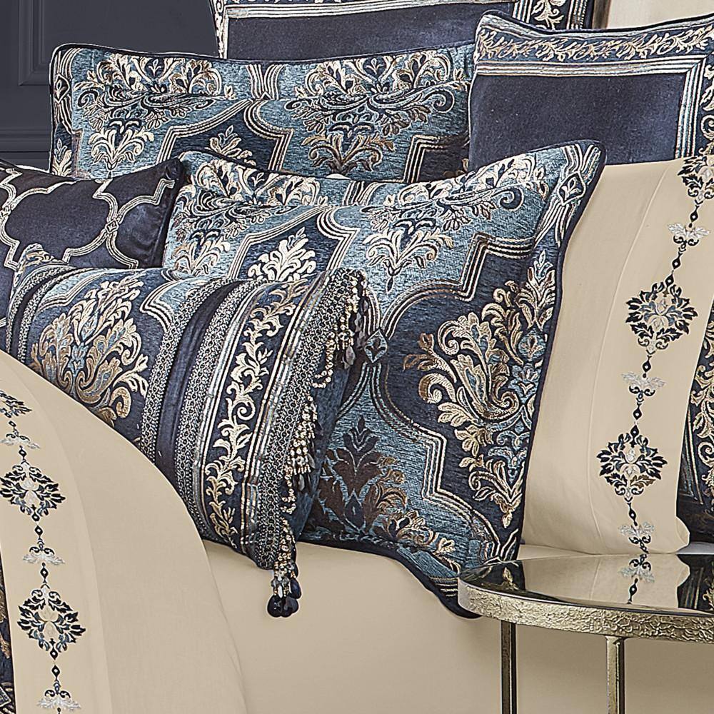 Indigo and Blue Queen 4-Piece Comforter Set with Gold Accents