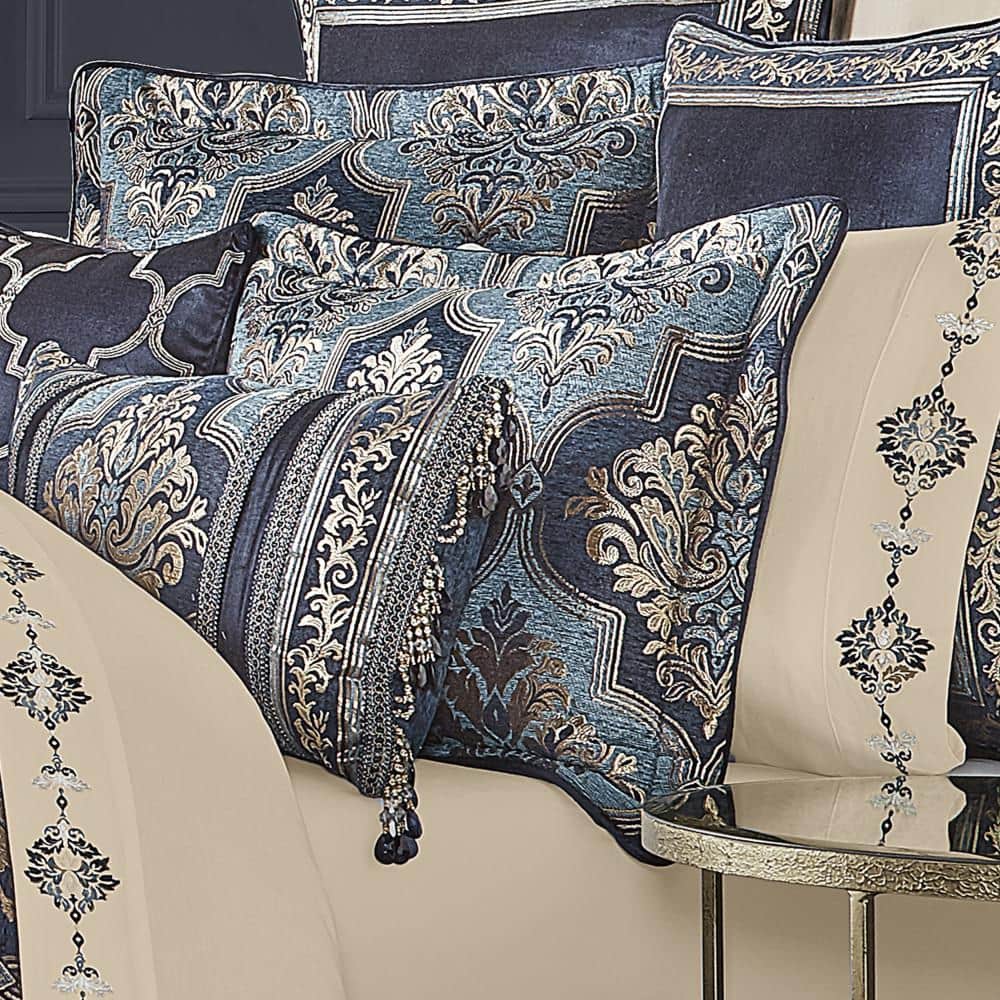 California King Blue and Gold Damask Comforter Set