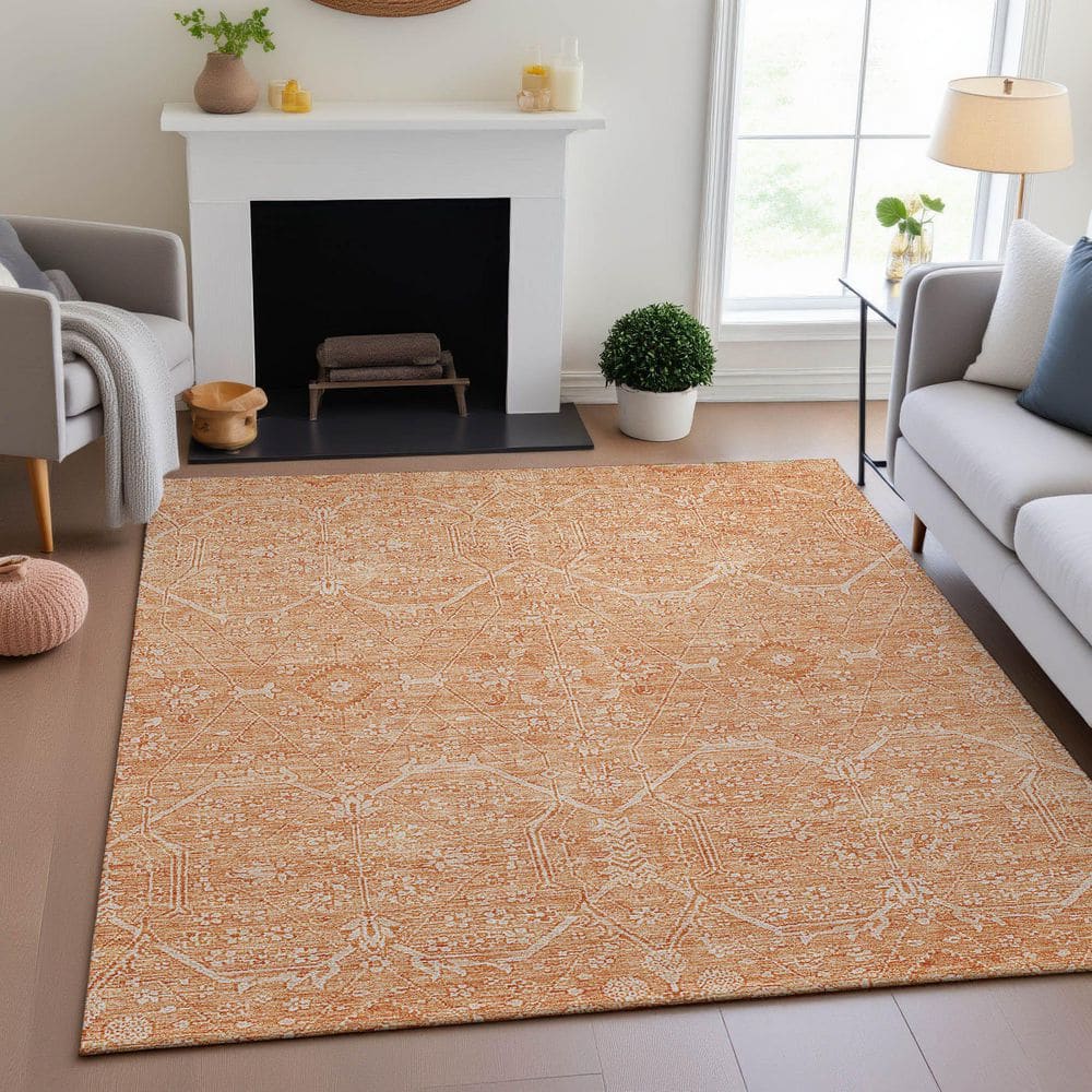 Mayfield Premium Machine Washable Abstract AMF1224 Salmon 3 ft. x 5 ft. Area Rug price history on PriceWatchPro
