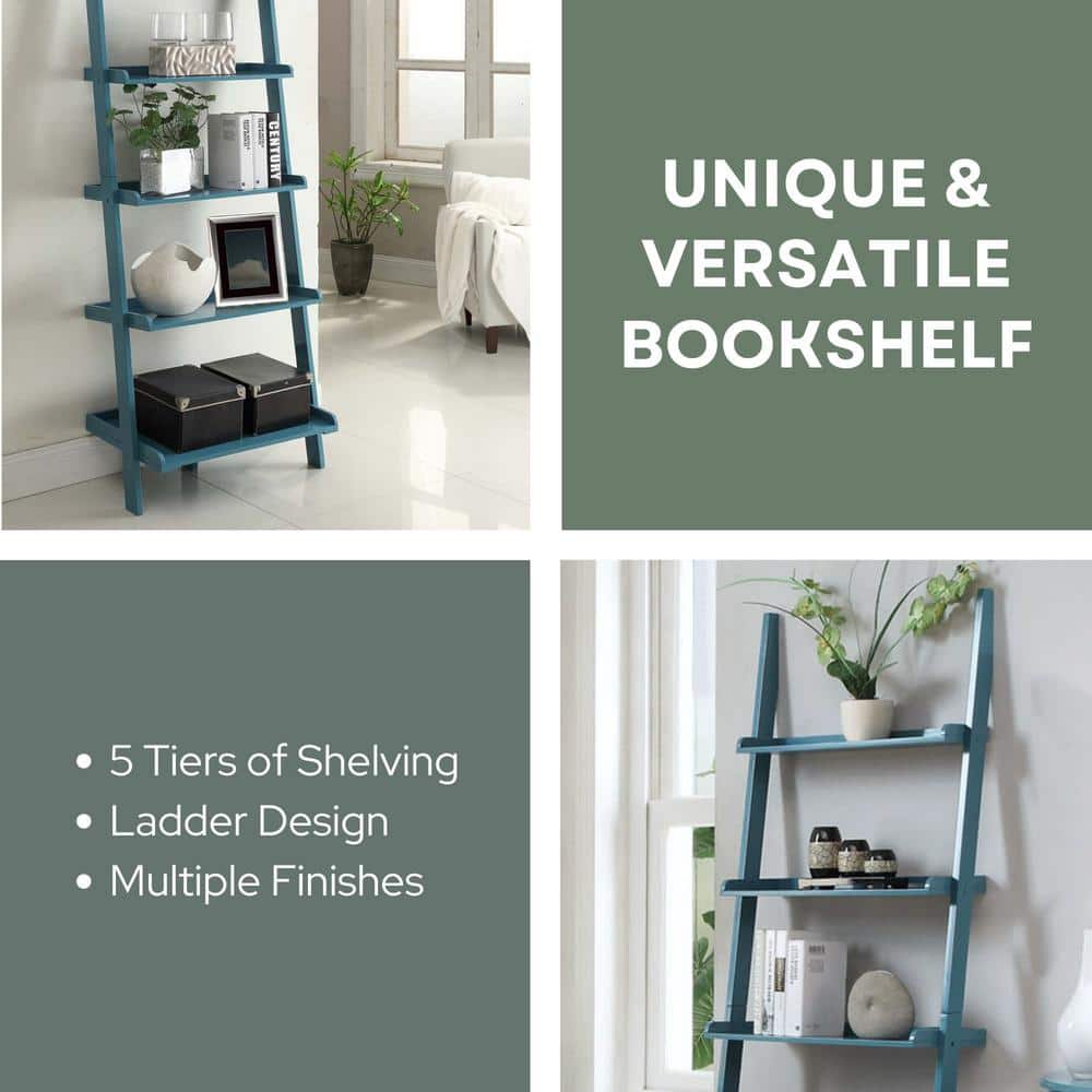 Blue Pine Wood 5-Tier Bookshelf Ladder