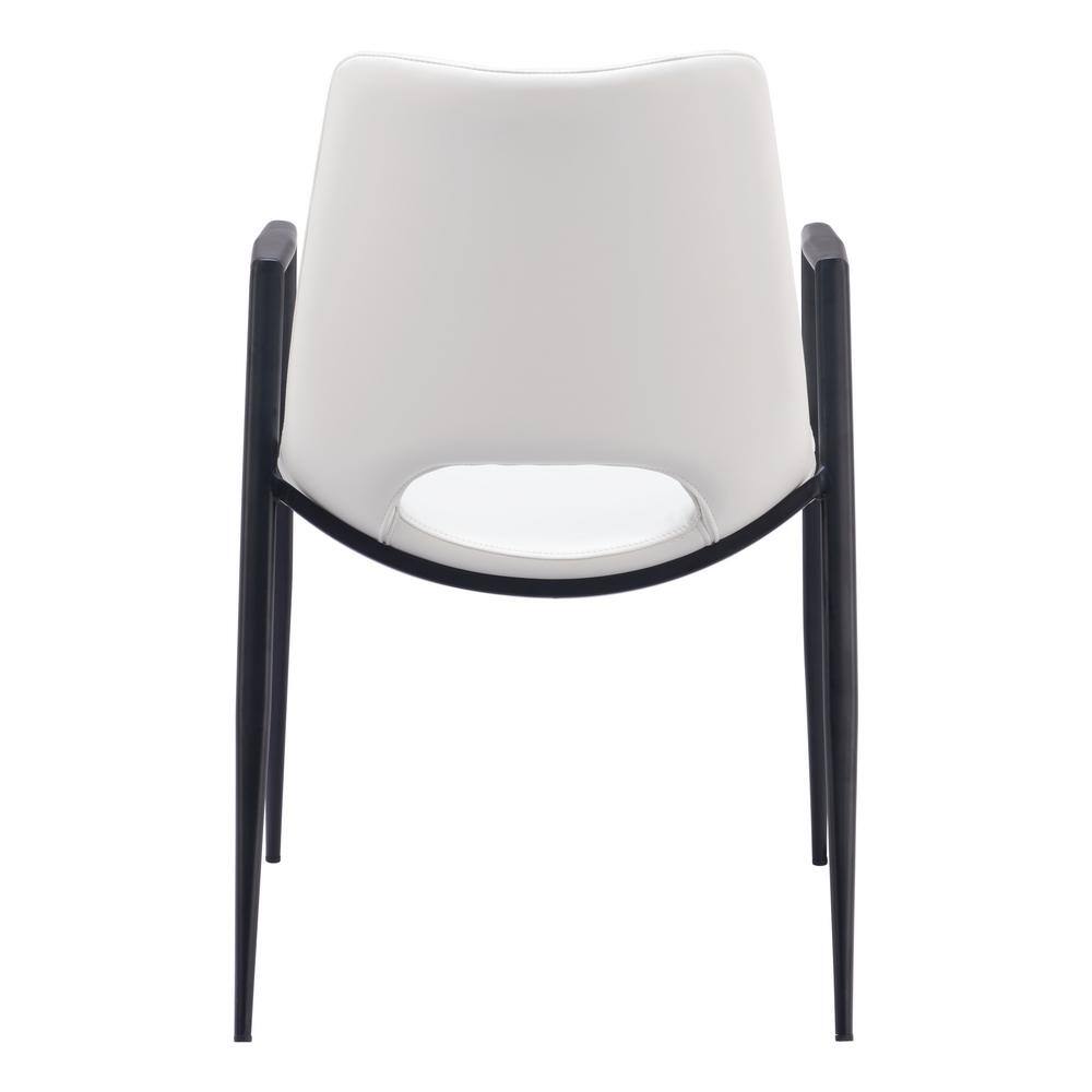 White Faux Leather Upholstered Arm Chair with Black Metal Legs
