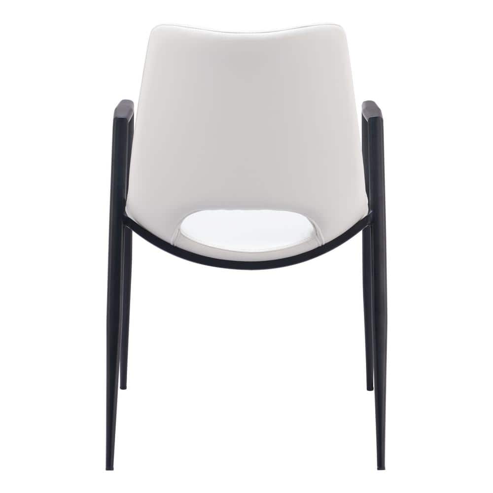 White Faux Leather Upholstered Arm Chair with Black Metal Legs