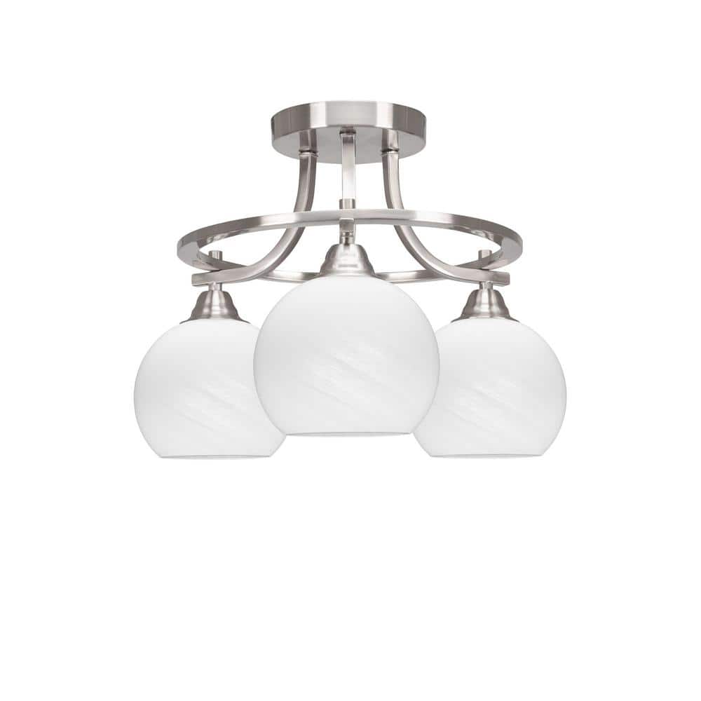 Madison 15.5 in. 3-Light Brushed Nickel Semi-Flush Mount with White Marble 