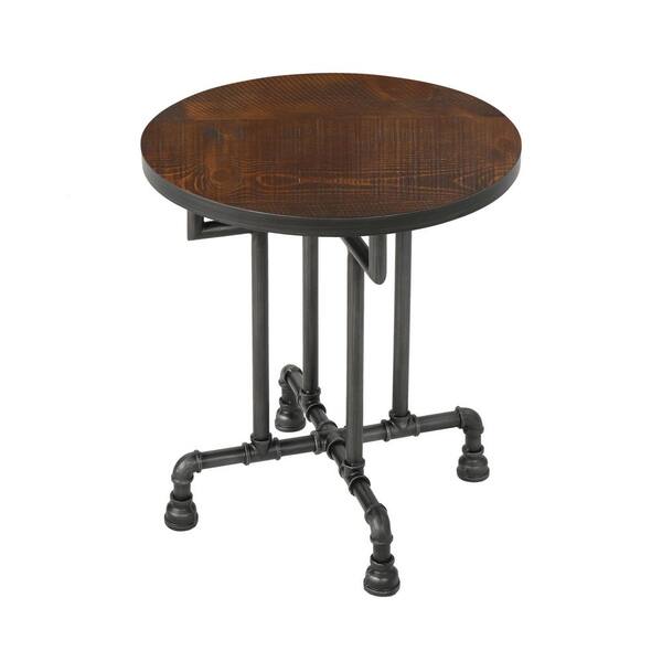 Noble House Westleigh Industrial Round Dark Brown Faux Wood End