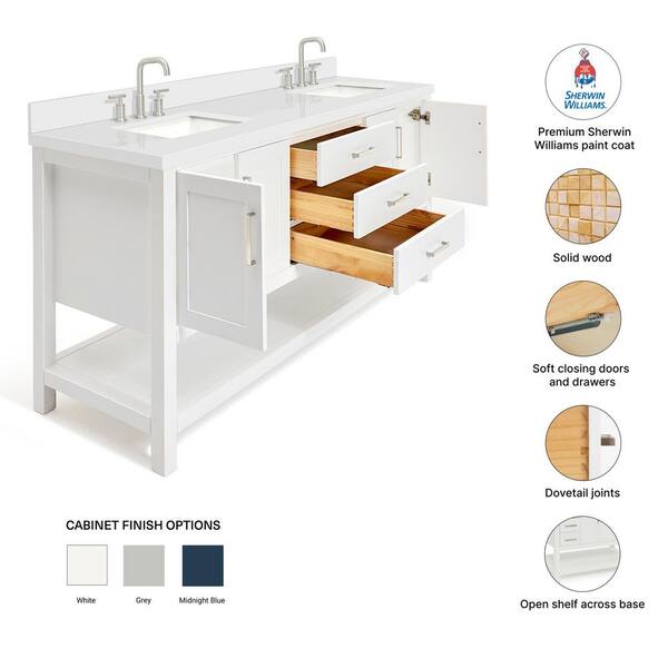 ARIEL Magnolia 72 in. W x 22 in. D x 36 in. H Bath Vanity in
