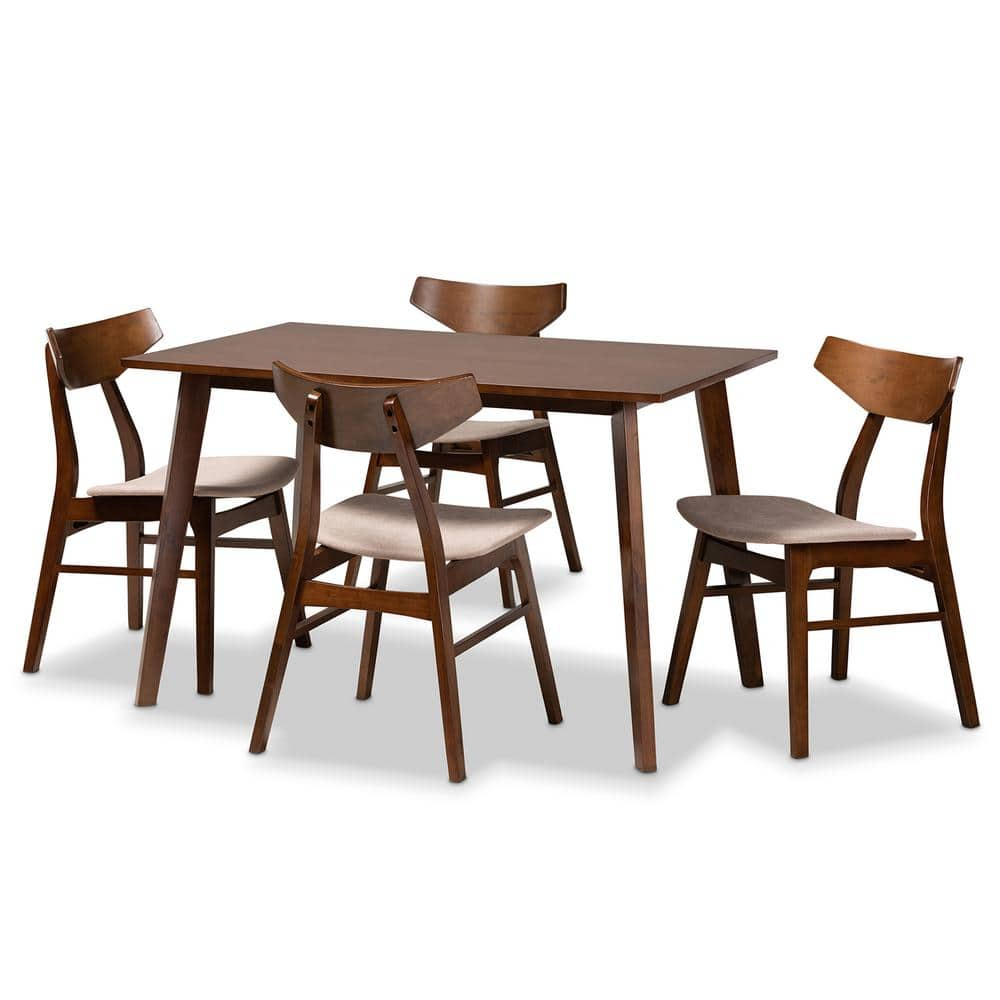 Baxton Studio 5-Piece Lois Light Beige and Walnut Brown Dining Set ...