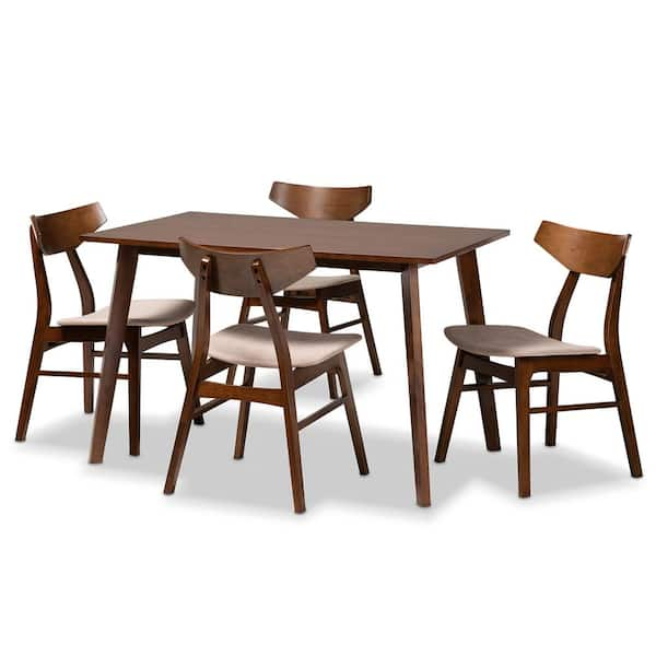 5-Piece Lois Light Beige and Walnut Brown Dining Set