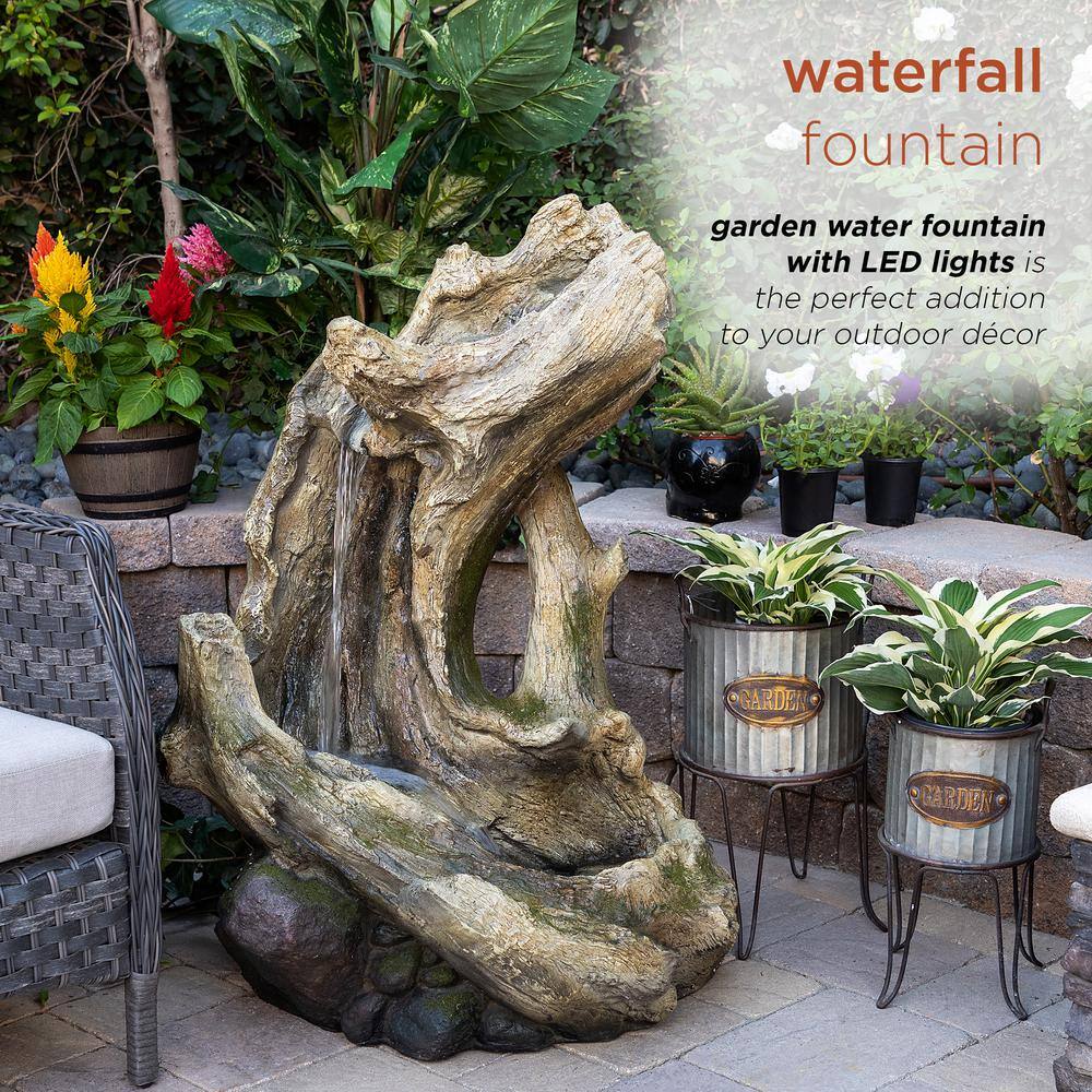 Curved Log Rainforest Waterfall Fountain with LED Lights