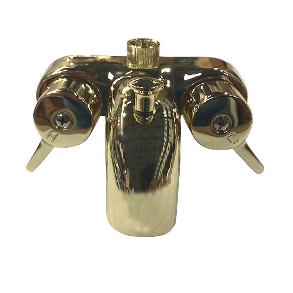 Polished Brass Wall-Mounted Lever Faucet with Diverter