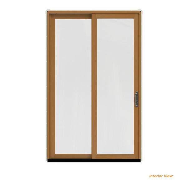 JELD-WEN 60 in. x 96 in. W-2500 Contemporary Vanilla Clad Wood Left-Hand Full Lite Sliding Patio Door w/Stained Interior