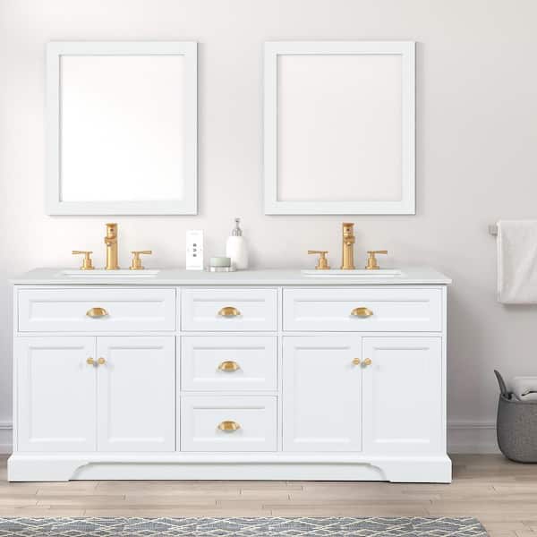 Eviva Epic 72 in. W x 22 in. D x 34 in. H Double Bathroom Vanity in White with White Quartz Top with White Sinks