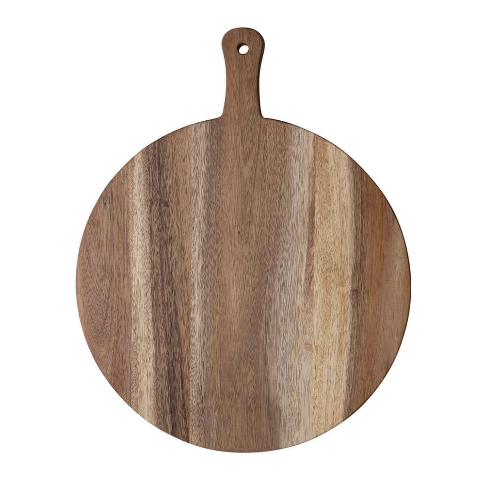 Large Round Natural Suar Wood Cutting Board with Handle