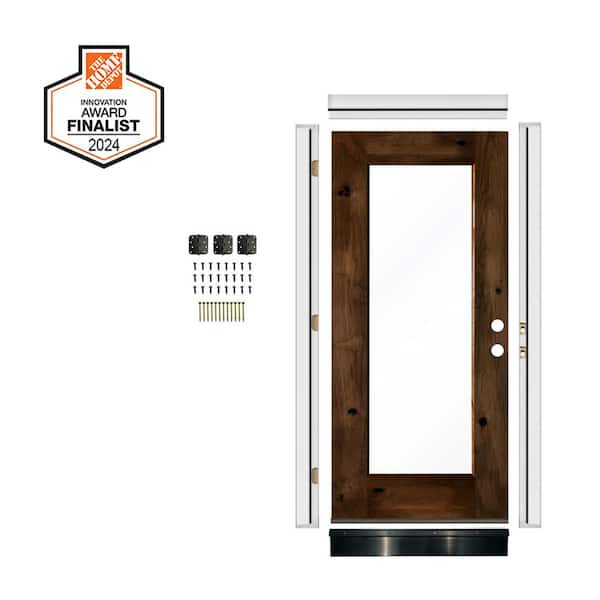DIY RTA Kit 32 in. x 80 in. Left-Handed Full Clear Glass Provincial Stain Knotty Alder Wood Ready To Assemble Front Door