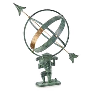 28 in. Verdigris Atlas Armillary Sundial with Brass Accents
