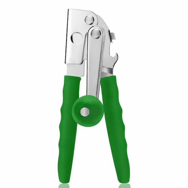 All Steel Manual Can Opener Smooth Gear Driven Operation with Extra-long Soft Grip Handles Large Handheld Type Green