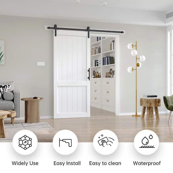 36 in. x 84 in. White DH Shape MDF Sliding Barn Door with Hardware Kit