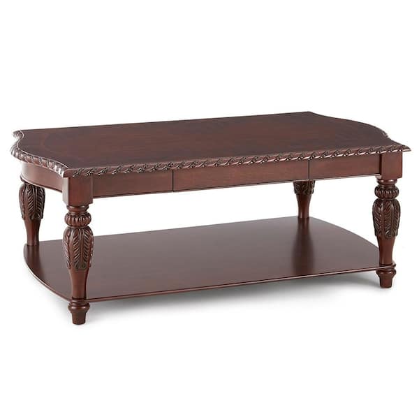 Steve Silver Antoinette 55 in. Cherry Large Rectangle Wood Coffee Table with Shelf