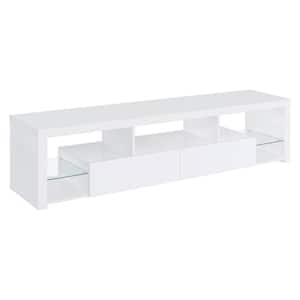 Jude White High Gloss TV Stand with 2-Drawers Fits TV's up to 80 in. with Shelving