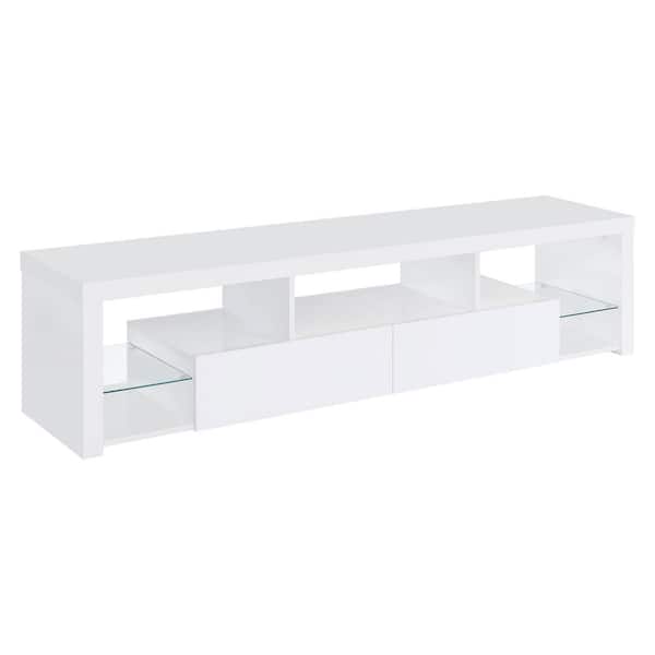 Coaster Jude White High Gloss TV Stand with 2-Drawers Fits TV's up to 80 in. with Shelving