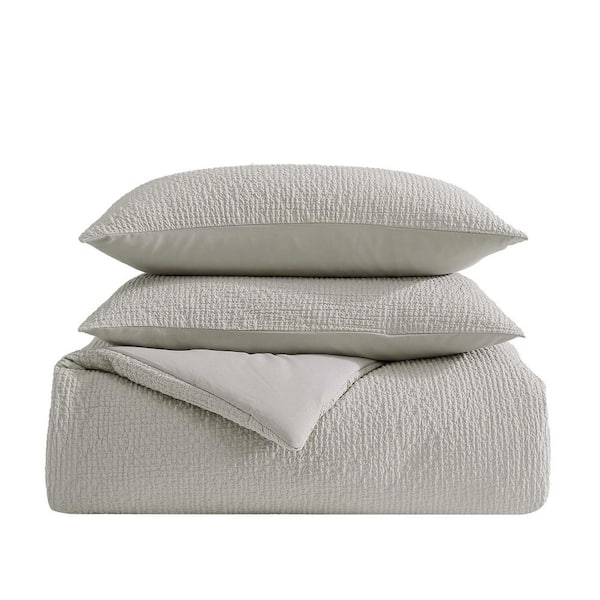 VERA WANG Puckered Textured 3-Piece Grey Cotton Rich Queen VERA WANG Puckered Textured 3-Piece Grey Cotton Rich Queen