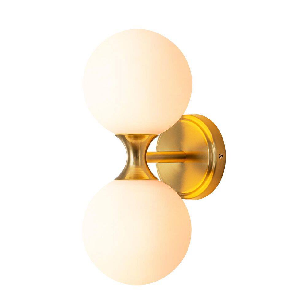 Victoria 13.7 in. W 2-Light Modern Brass Bathroom Vanity Wall Sconce with Frosted Glass Globe price history on PriceWatchPro