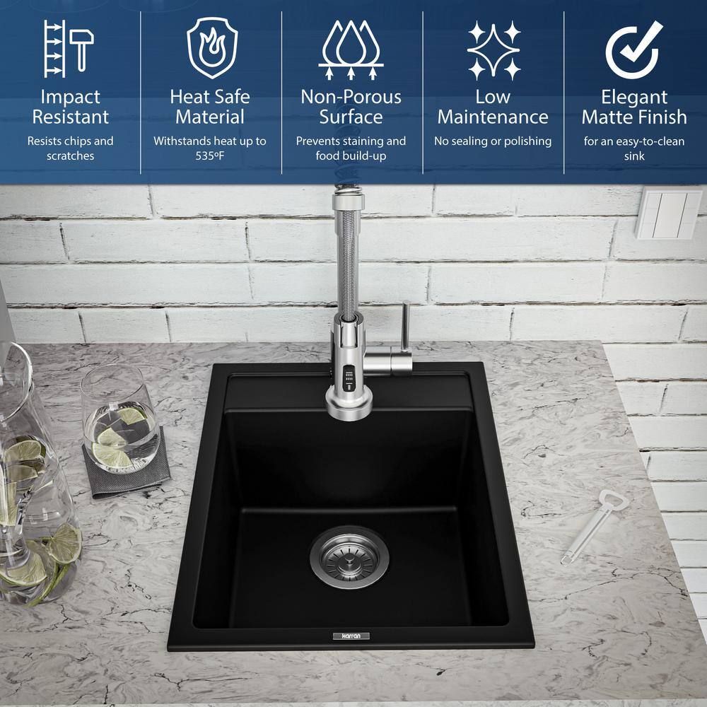 Black Quartz Composite Single Bowl Drop-In Kitchen Sink