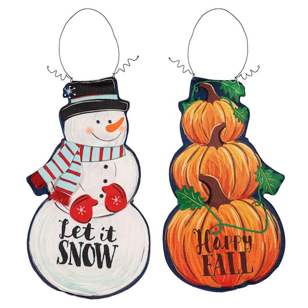 Evergreen Enterprises Fall Stacked Pumpkin/Winter Snowman Double Sided Estate Door Decor